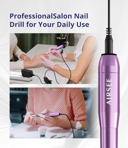 AIRSEE Studio Basic Adapter Portable Electric Nail Drill Machine for Professional, EFile for Acrylic Gel Nails and Manicure Pedicure Polishing Shape, Electric Nail File Kit for Salon Purple