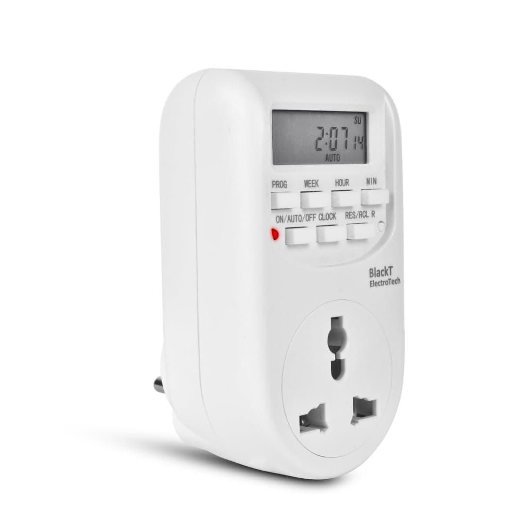 BlacktElectrotech BT41P3 : (3 PIN) Plug-in 24x7 Digital Programmable Timer Switch for Lights Control, for Mobile Charging, Glow Sign Board ETC