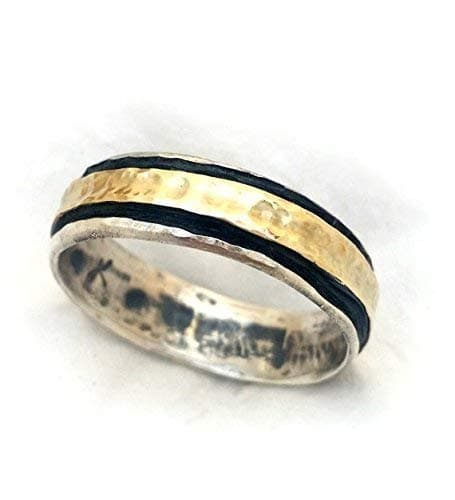 Oxidized Silver with Yellow Gold Men Wedding Ring