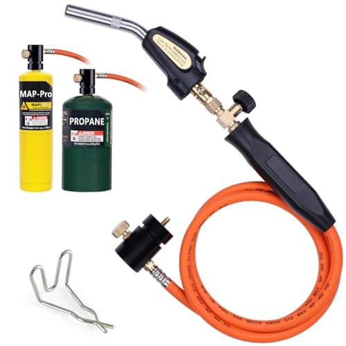 Propane Torch Kit With 3.6Ft Hose, Mapp Gas Trigger Start, Adjustable Flame Knob Near Head, Stainless Steel - Gift for Soldering, Brazing, Plumber, DIYer With Hook