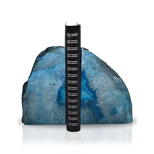 Nature's Decorations Teal Agate Bookends – A+ Grade Geode Heavy Duty Decorative Stone Crystal Book Ends for Shelves & Bookcases, Natural Polished Bookshelf Decor, 1 Pair 2-3Lbs