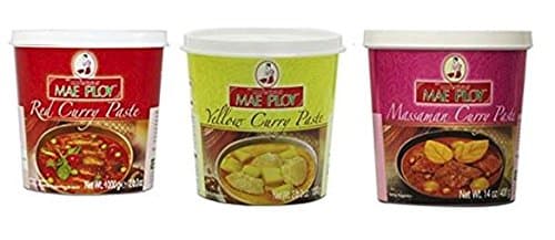 Mae Ploy Red Curry Paste, Massaman Curry Paste and Yellow Curry Paste Set.(14 oz Variety Pack of 3)