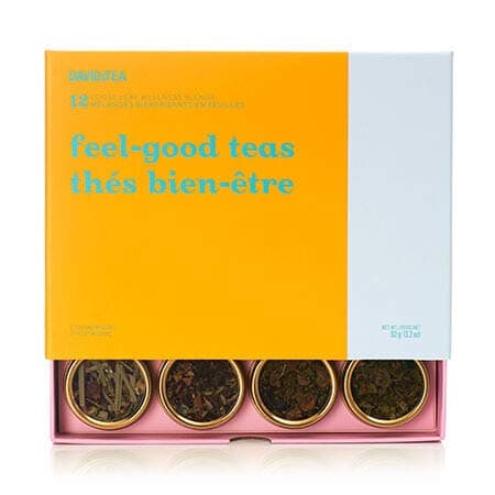 DAVIDsTEA Feel-Good Teas 12 Tea Sampler, Loose Leaf Tea Gift Set, Assortment of 12 Wellness Teas and Infusions, 92 Grams