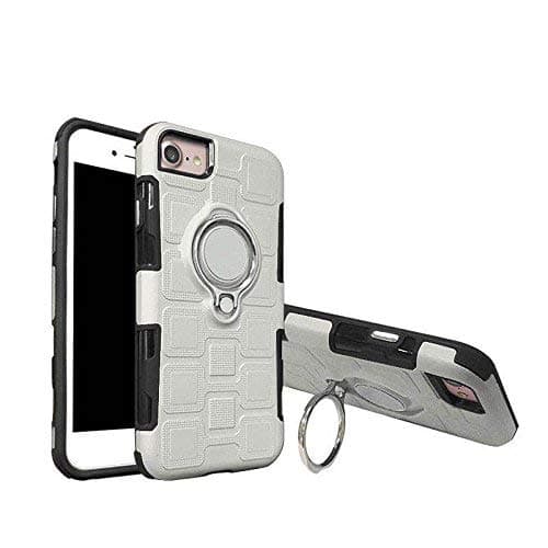 iPhone X Case Ice Cube Design Tiled Box Finger Ring Holder Metal Kickstand Case [Slim-Fit] [Shock Absorption] [Drop Proof] [SHOCKPROOF] [ Builder Armour ] Hard Back Cover Gel Bumper for 5.8" Apple iPhone X / iPhone 10 (2017 Release) (Silver)