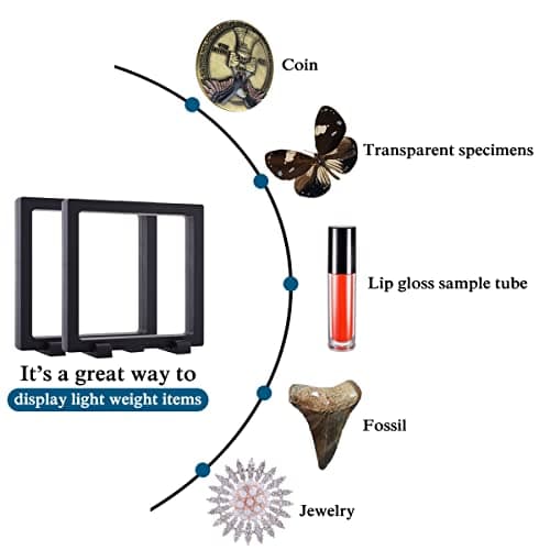 2 Set 7.1 Inch 3D Floating Display Frame Case for Jewelry, YITOU Challenge Coin Display Stands Case Holder for Fossil, Rock, Gemstones, Megladon Tooth, Specimens, Floating Frame Case