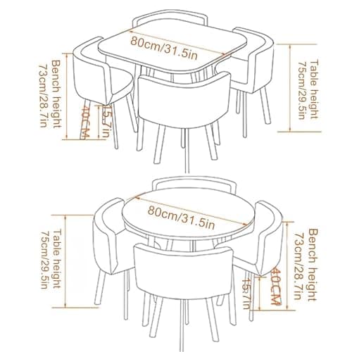 Round/Square Dining table Set with Chairs,Modern Conference Table and 4 Chairs Set,Reception Table and Chair Combination,Wooden Kitchen Table Set for 4 for Dining Room(80cm(31.5in),C)