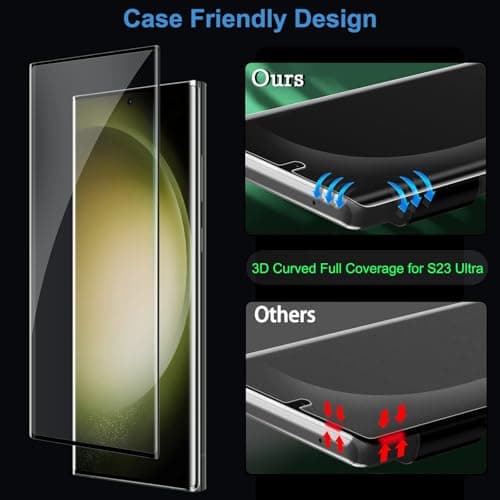 3 Pack Galaxy S23 Ultra Screen Protector, HD Clear Tempered Glass, Fingerprint Unlock, 3D Curved, Scratch Resistant, No Bubble for Samsung Galaxy S23 Ultra 5G Glass Screen Protector