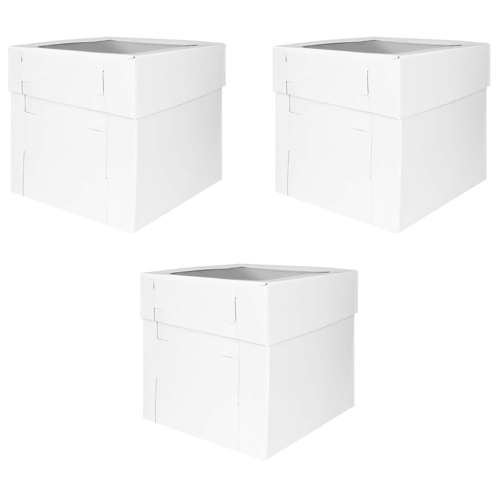 3 Pack Tall Cake Boxes With Window - white Sizes 14x14x14 inch, for 12" & 14" Tiered Cakes, Adjustable cake transport box,Height adjustable 10 "14" 17 ",disposable cake container