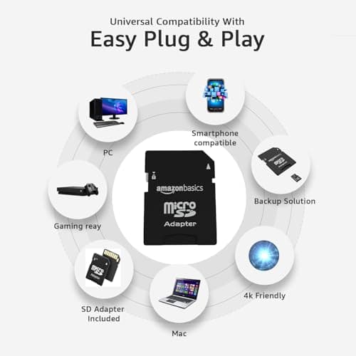 Amazon Basics 64 GB Micro SD Card with Adapter | Upto 120 MB/s | Class 10 | U1, C10, V10 Speed Classes