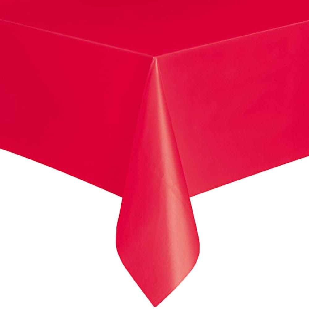 Unique Red Basic Table Cover Disposable Plastic Party Tablecloth Protects Against Spills Stains and Drink Rings for Birthday Wedding Christmas Valentines Celebration Table Décor