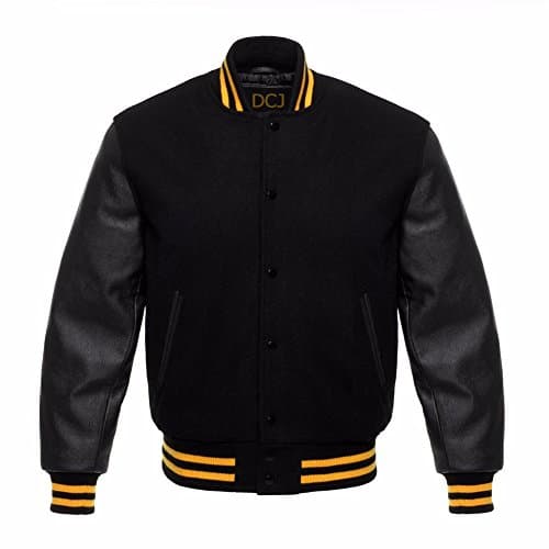 Letterman Varsity Jackets Baseball Solid Black Jacket Gold