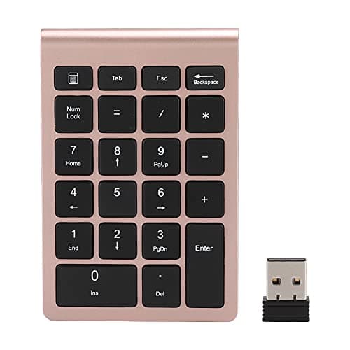 Wireless Number Pads, 22 Keys Portable USB 2.4GNumeric Keypad with Receiver, Financial Accounting Keyboard for Laptop, PC, Notebook(Rose Gold)