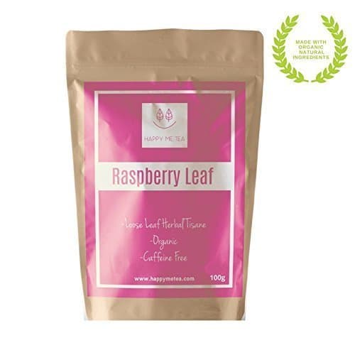 HAPPY ME TEA Raspberry Leaf Tea - Organic Mixed Raspberry Tea - Caffeine Free Tea for Pregnancy (100g) with Free Tea Strainer Inside
