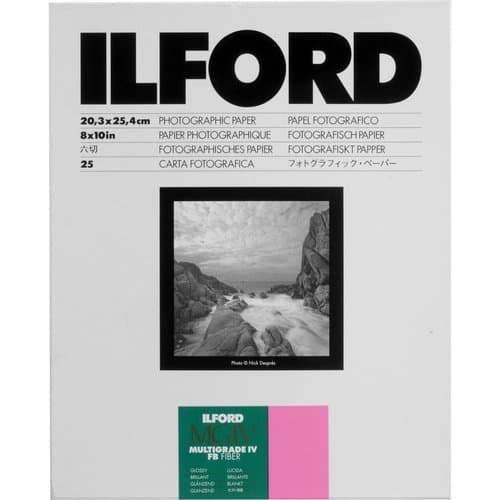 Ilford 1168109 Multigrade IV FB Fiber Based VC Variable Contrast Doubleweight Black & White Enlarging Paper - 8x10" - 25 Sheets - Glossy Surface for printing from conventional negatives and from XP2 SUPER negatives