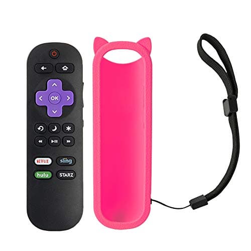 Repalcement LC-RCRUS-18 Remote Control Compatible with Sharp Roku TV LC-32LB591U LC-65LBU591U LC-43LBU591U (with Pink Rmote Case Protective Cover)