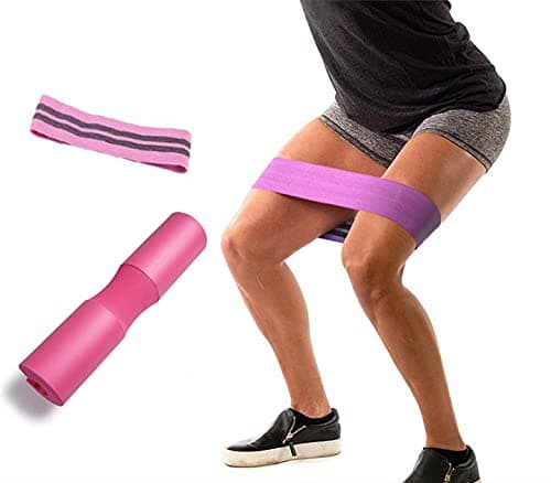 Barbell pad set Squat hip thrust barbell neck pad exercise foam weightlifting pad with hip resistance band suitable for standard Olympic barbell straps (pink)