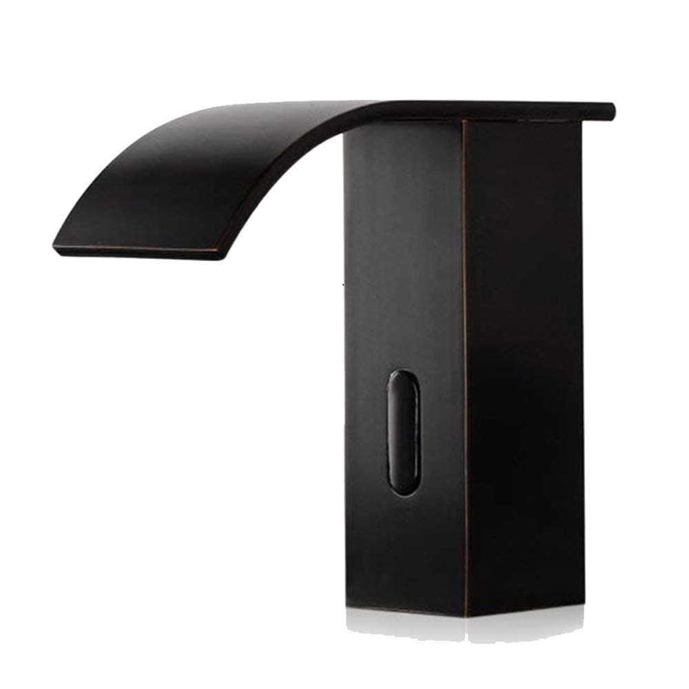 JRUIA Automatic Infrared Sensor Cold Water Tap Fully Automatic IR Waterfall Washbasin Mixer Bathroom Sink Tap High Spout Brass Black Oil Rubbed Bronze (H14.5 cm)