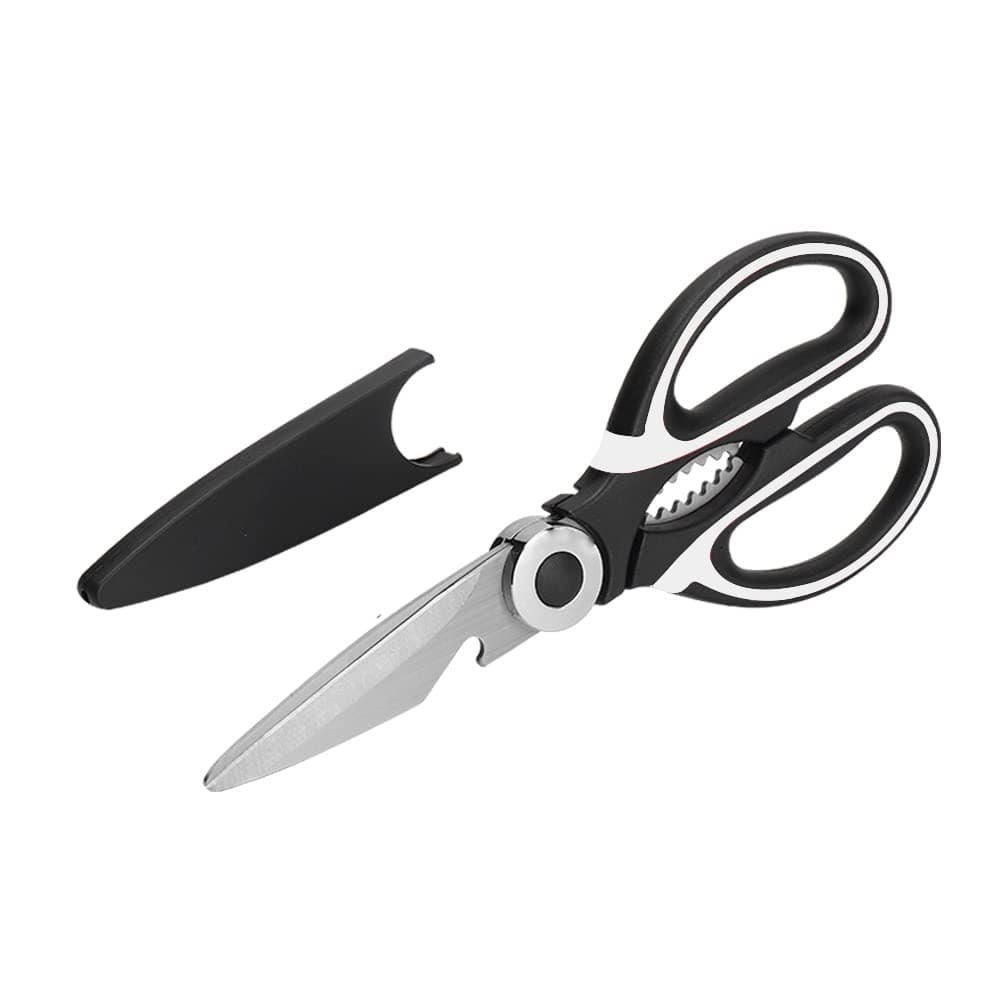 TJ POP Kitchen Shears, Multi-Purpose Kitchen Scissors, Utility Stainless Steel Heavy Duty Meat Scissors Poultry Shears with Soft Grip Handle, Ultra Sharp Scissors with Cover, Black White (8 inch)