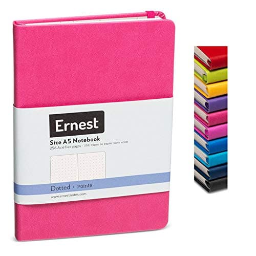 Ernest Notes Bullet Dotted Journal, Dot Grid Notebook, Hardcover Dot Journal A5 Medium 5.5 x 8 inches Dotted Notebook, 256 Pages (Pink, Dotted)