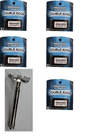 Double Edge Razor Handle + 50 Wilkinson Sword Classic Double Edge Safety Razor Blades