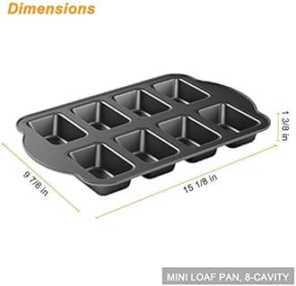 2 Pack Non-Stick Mini Loaf Pan, Carbon Steel Baking Bread Pan, 8-Cavity