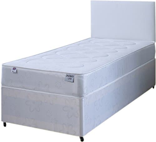 Just Beds Single White Deep Quilt 3ft Divan Bed Includes Base, Mattress, Headboard And Slider Storage