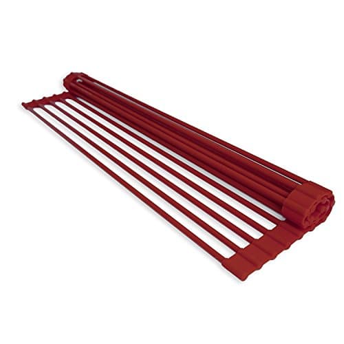 Over-The-Sink Dish Drying Rack - Roll Up Dish Drying Rack, Perfect for Cleaning & Drying Plates, Cups, Pots, Pan and Produce (Red)