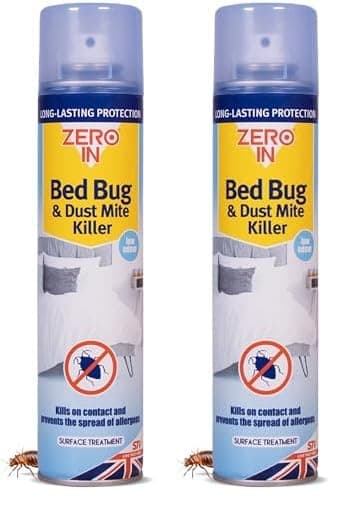 Bed Bug & Dust Mite Killer - 300ml Aerosol. Ready-To-Use. Prevents Allergies, Long-Lasting Protection for Over 2 weeks Treats Mattresses, Beds and Furniture (Pack of 2)