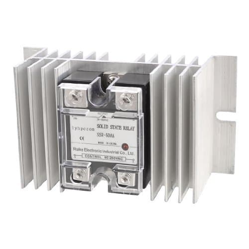 50 A AC/AC Solid State Relay SSR 280 V to 24 V – 240 V AC + Heat Sink