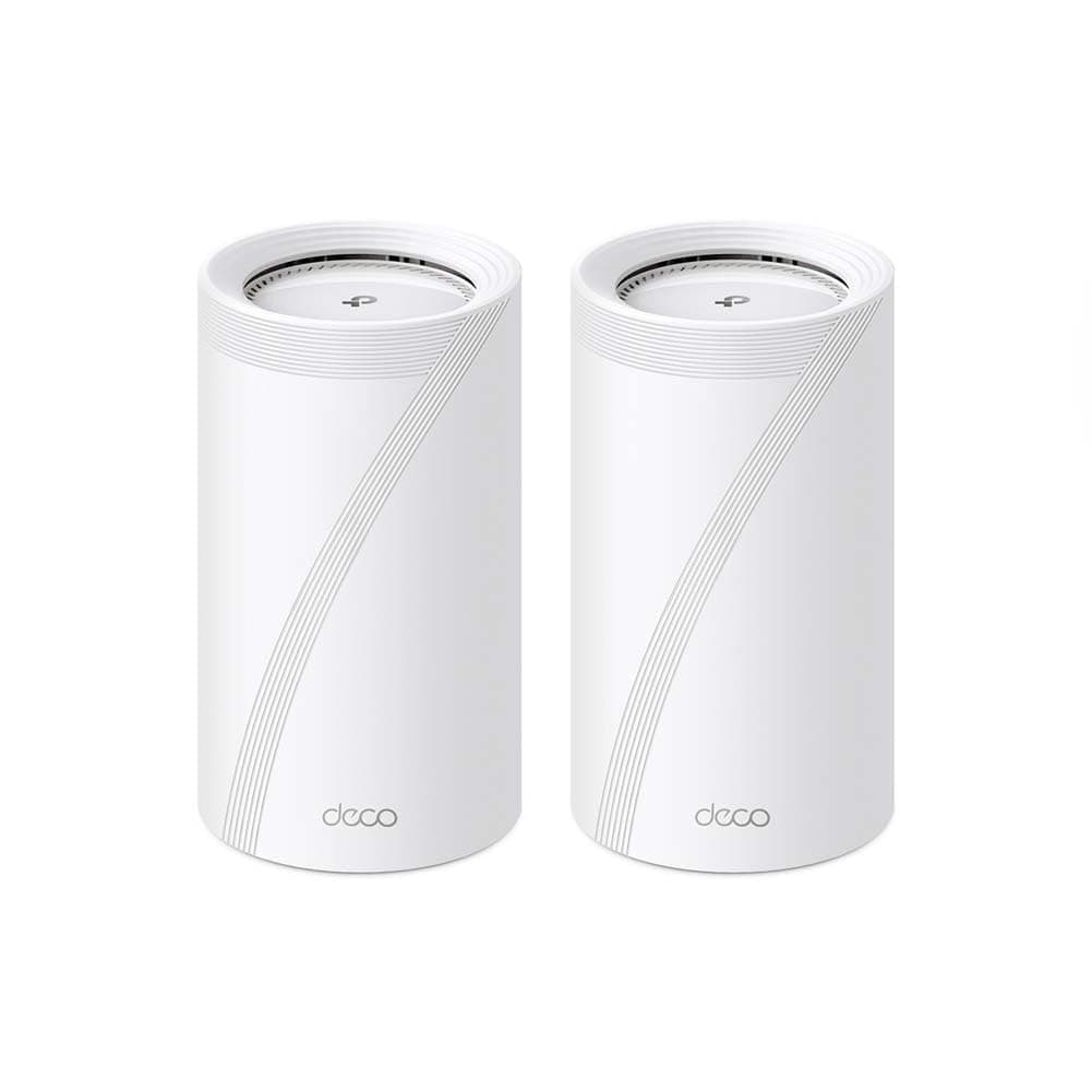 Deco BE85 Wi-Fi 7 Mesh WLAN Set (2 Pack), BE19000 Tri-Band Router and Repeater (10 Gbit/s Ethernet/Fiber Port, 19 GPS Wi-Fi Speed, WPA3, 320 MHz Channels, 6 GHz) White