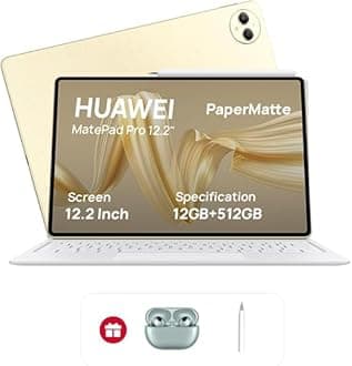 HUAWEI MatePad Pro 12.2" PaperMatte Tablet, 2.8K Tandem OLED 144 Hz FullView Display, Large battery, Super Charge, Wifi, 12GB+512GB, HUAWEI Glide Keyboard, Professional GoPaint APP, Gold + Gifts