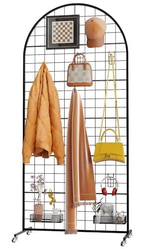 Grid Wall Panel 1PCS Display Stand 2.6' x 5.8' FT Black Grid Wall Panels Movable Retail Display Racks Floorstanding Gridwall Heavy Duty with Wheel for Art Craft Photo Displays Fair Trade Show