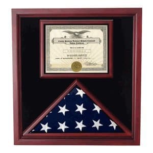 Flag and Certificate Display Case for 3ft X 5 Ft Flag Will Hold 8 1/2 X 11 Certificate, cherry wood