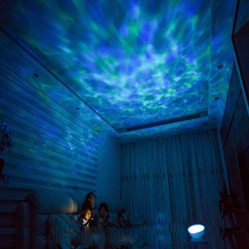 Remote Control Ocean Wave LED Projector Night Light with 7 Colorful Light Mode and Built-in Music Player Black