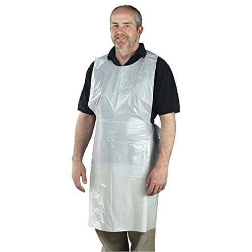 100 Disposable White Plastic Aprons Full Bib Embossed Poly 24