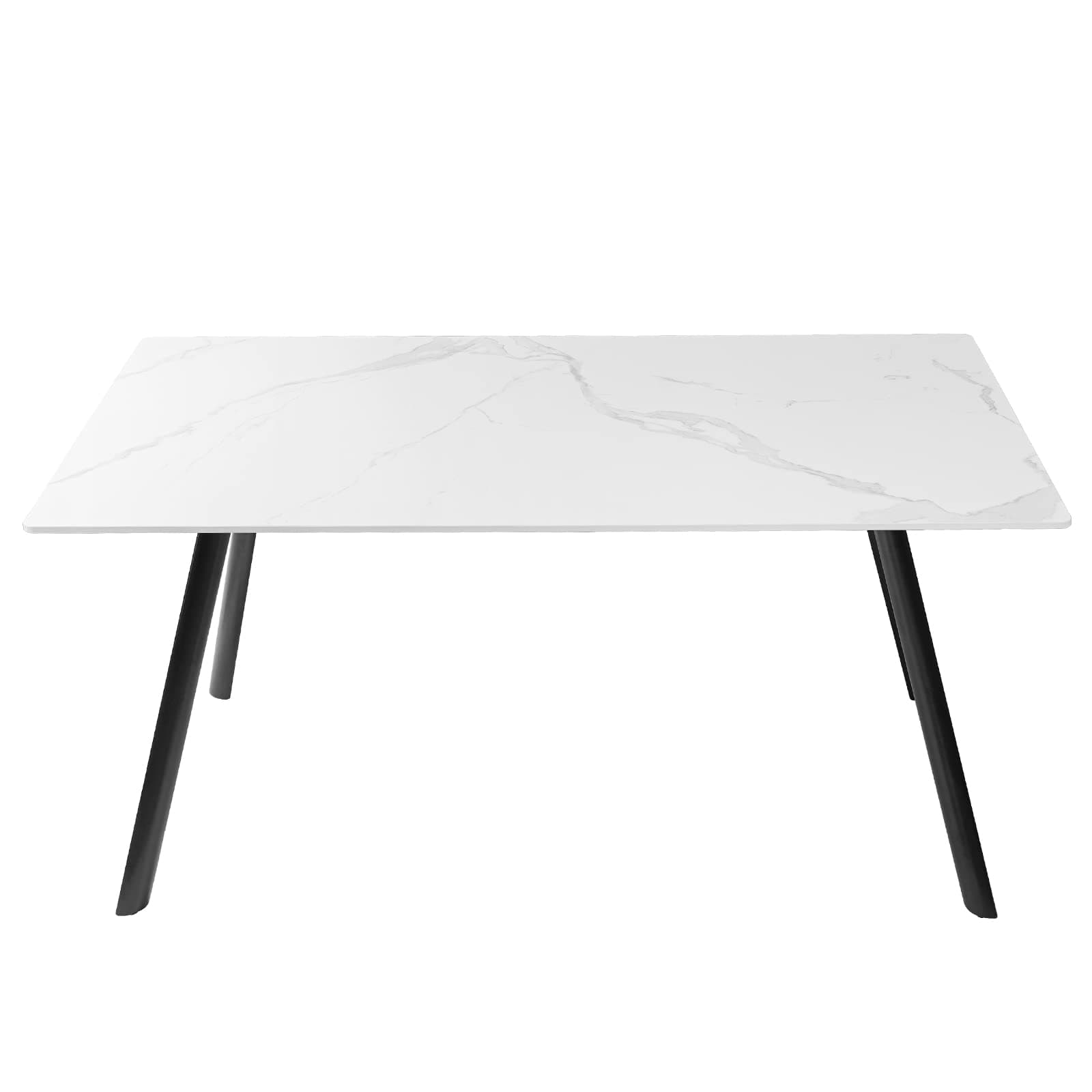 Modern Kitchen Dining Slate Table for 6 Seat, Rectangular Dining White Sintered Stone Table 55.1 Inch for Home, Kitchen, Living Room, Dining Room