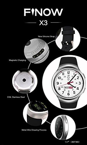 Finow X3 ⌚ K9 Smart Watch 3G Dual Core Bluetooth Android 4.4 Pedometer Heart Rate Monitor WCDMA SIM Card Smartwatch PK D5 (Silver-Black)