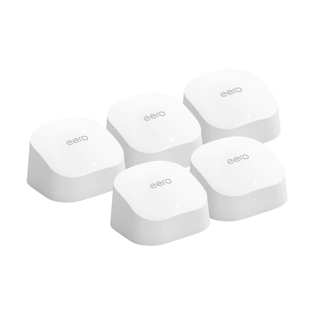 Amazon eero 6 mesh wifi system - Supports internet plans up to 500 Mbps, Coverage up to 5,000 sq. ft., Connect 75+ devices, 5-pack (3 routers + 2 extenders)