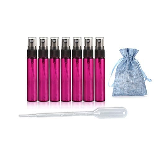 JJKMALL- 10PCS Pink 10ML 1/3OZ Protable Refillable Atomizer Spray Travel Perfume Bottle Hydrating Empty Bottle + 1pc gift Storage bag + 1pc 3ml Dropper