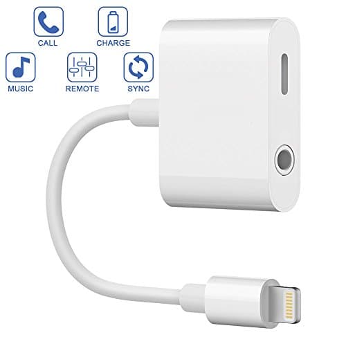 Chainlink Splitter Compatible with iPhone 7, 7 Plus, 8, 8 Plus, X, iPad, iPad Pro, 2 in 1 Dual Ports, 3.5 mm Audio + Charge Cable Adapter, iOS 12 or Later, Sync, Music Control.