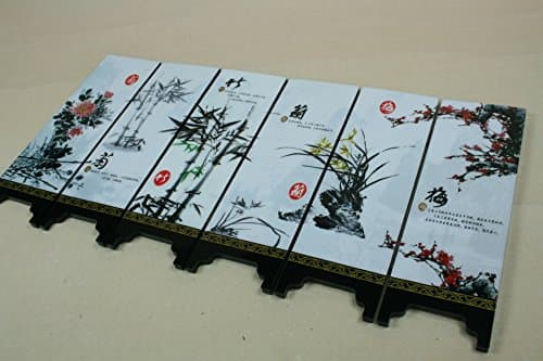 FIREBUGI 6 Panel Lacquer Painting Small Folding Screen Decoration Home Desktop Divider or as a Gift Bamboo