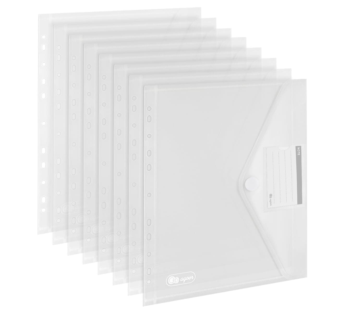 Agoer 20 Packs Envelope Wallets, A4 Binders Folder - Document Pocket Pouches Insert with Hook and Loop Closure, Label Pocket, 11 Holes