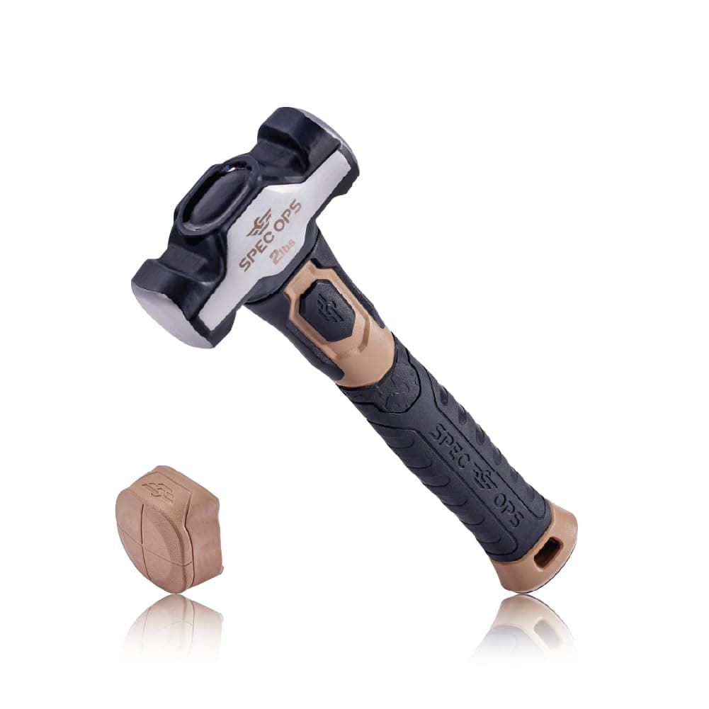 Spec OpsSpec Ops Tools Drilling Hammer, 2 lb Sledgehammer with Removable Soft Mallet Cap & Bi-Material Shock Absorbing & Vibration Dampening Handle, 3% Donated to Veterans, Black/Tan
