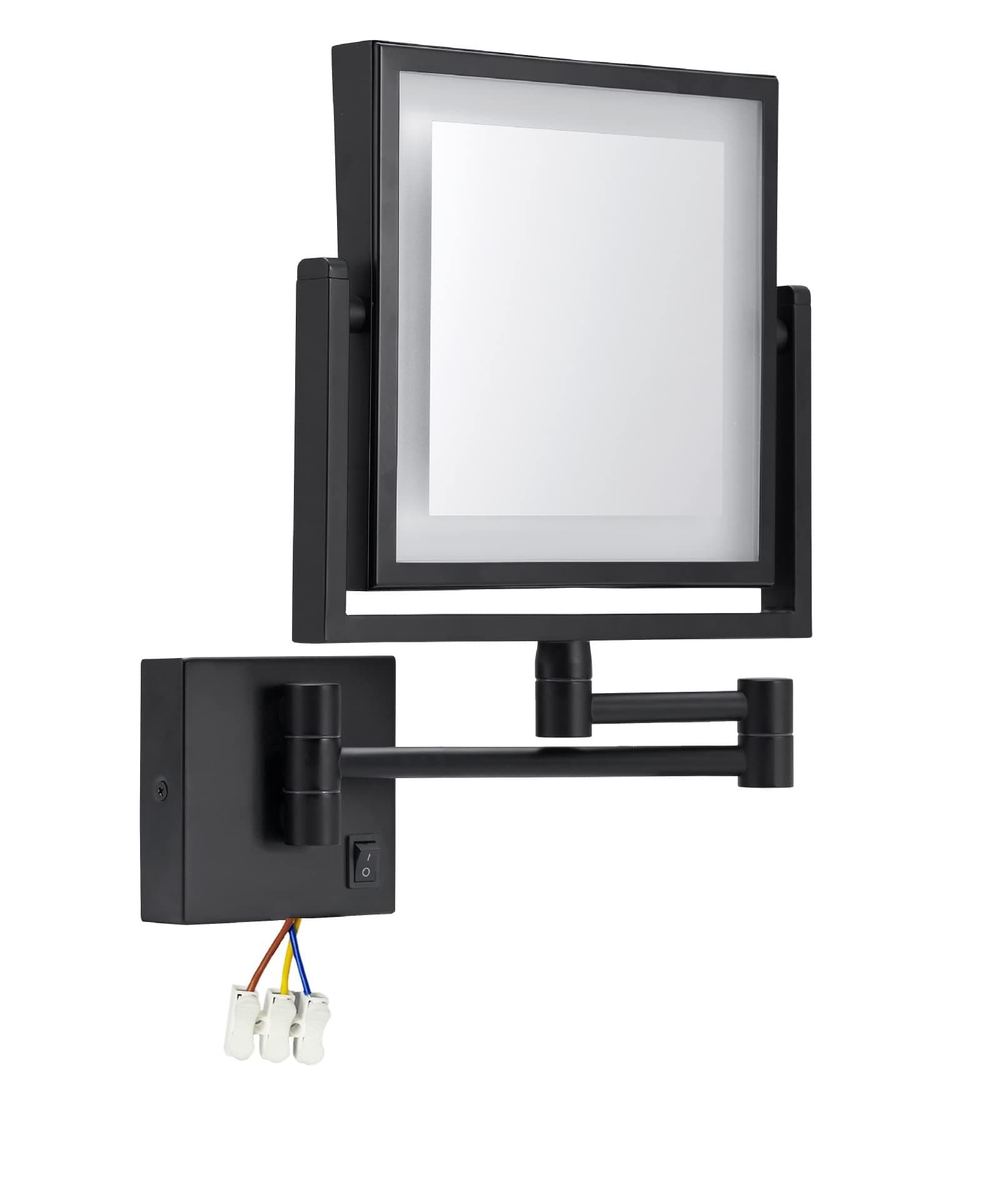 LED Makeup Vanity Mirrors, Square Double Sided Lighted Cosmetic Mirror Wall Mounted Bathroom Mirrors, Hardwired, Black_8 inch