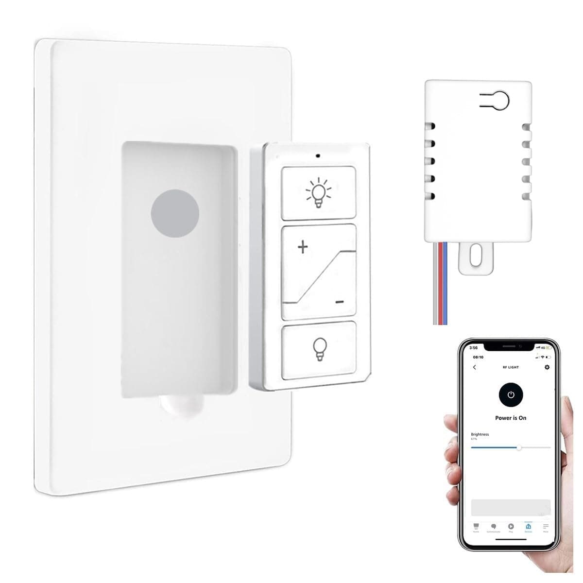 Smart Wireless Light Switch, Dimmer Switch & Receiver Kit No Wiring Wireless Remote Control,Remote & Voice Control,Bluetooth Work with Amazon Alexa Only, ETL Certified (1 Switch & 1 Receiver)