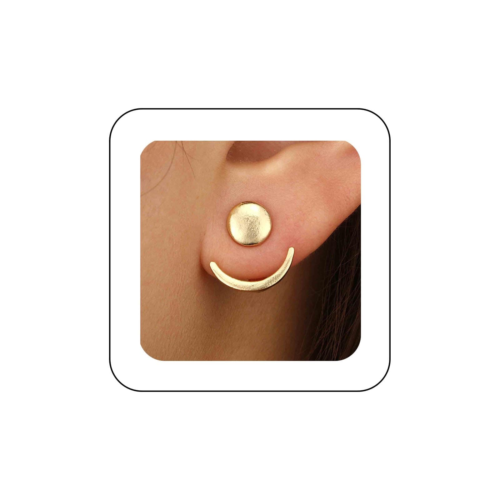 Boho Moon Phase Ear Jackets Earrings Gold Sun Moon Earrings Double Sided Round Studs Earrings Minimalist Geometric Earrings Jewelry for Women and Girls