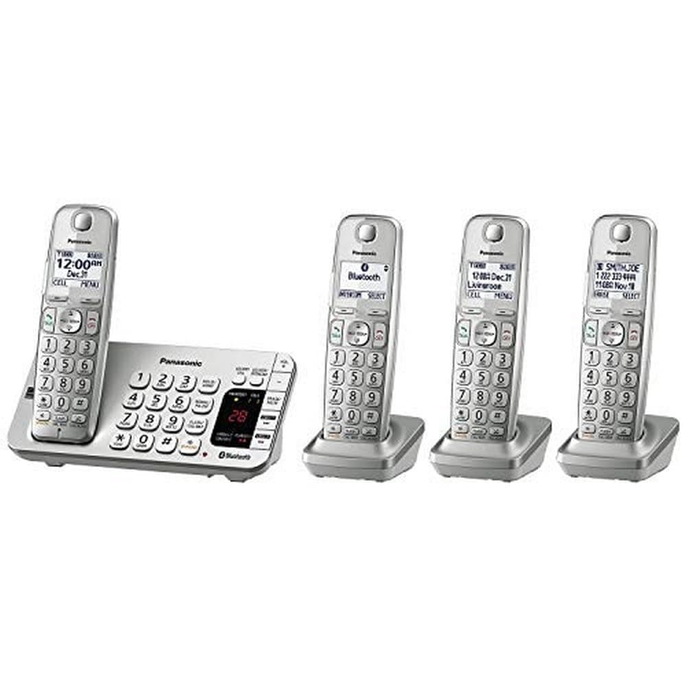 PANASONIC Link2Cell Bluetooth Cordless DECT 6.0 Expandable Phone System with Answering Machine and Enhanced Noise Reduction - 4 Handsets - KX-TGE474S (Silver)