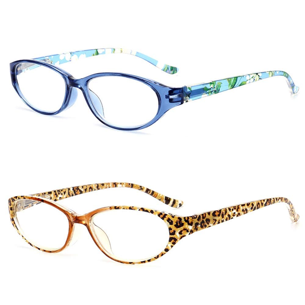 Reading Glasses 2 Pairs Lightweight Readers Spring Hinge Pattern Design for Women Men, 1.00
