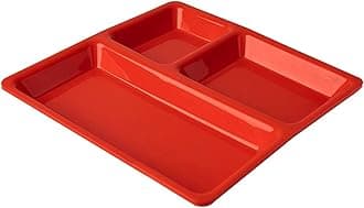 Food-Grade Plastic 3 in 1 Compartments Pav Bhaji Plate Dinner Plates Serving Plates Red Set of 24