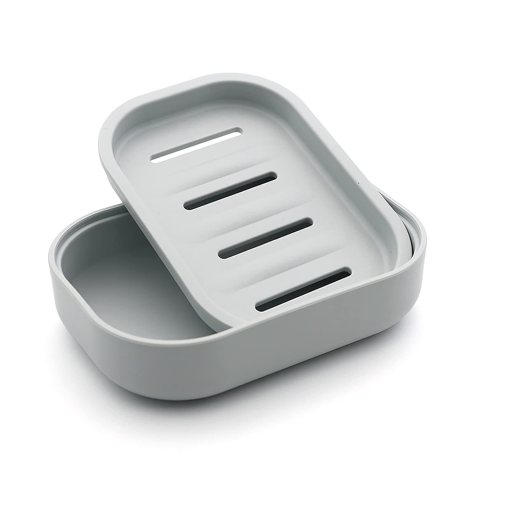 Plastic Soap Dish Container, Keeps Soap Dry,Easy Cleaning,Drain, Grey Blue